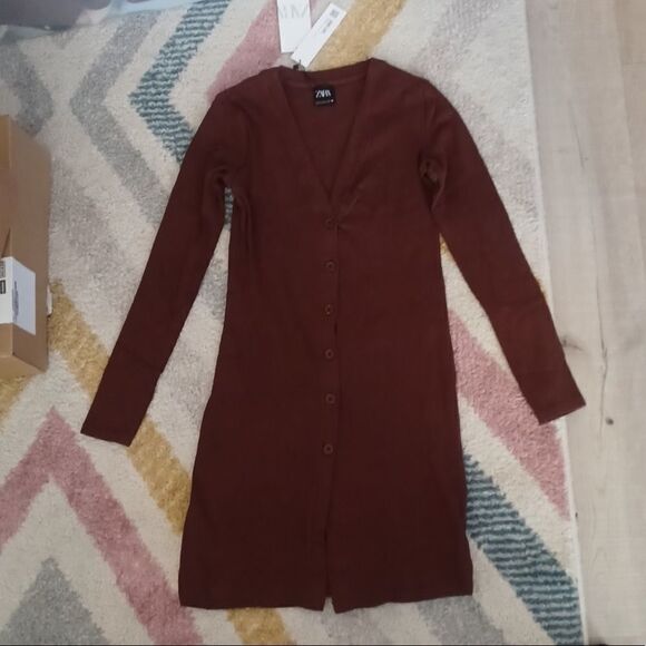 ZARA | Brown | LONG BUTTONED JACKET - Picture 8 of 10